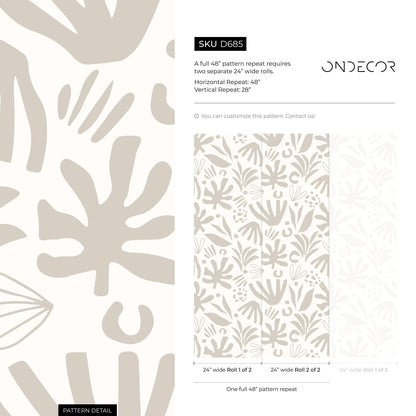 Neutral Abstract Leaf Wallpaper Boho Wallpaper Peel and Stick and Traditional Wallpaper - D685