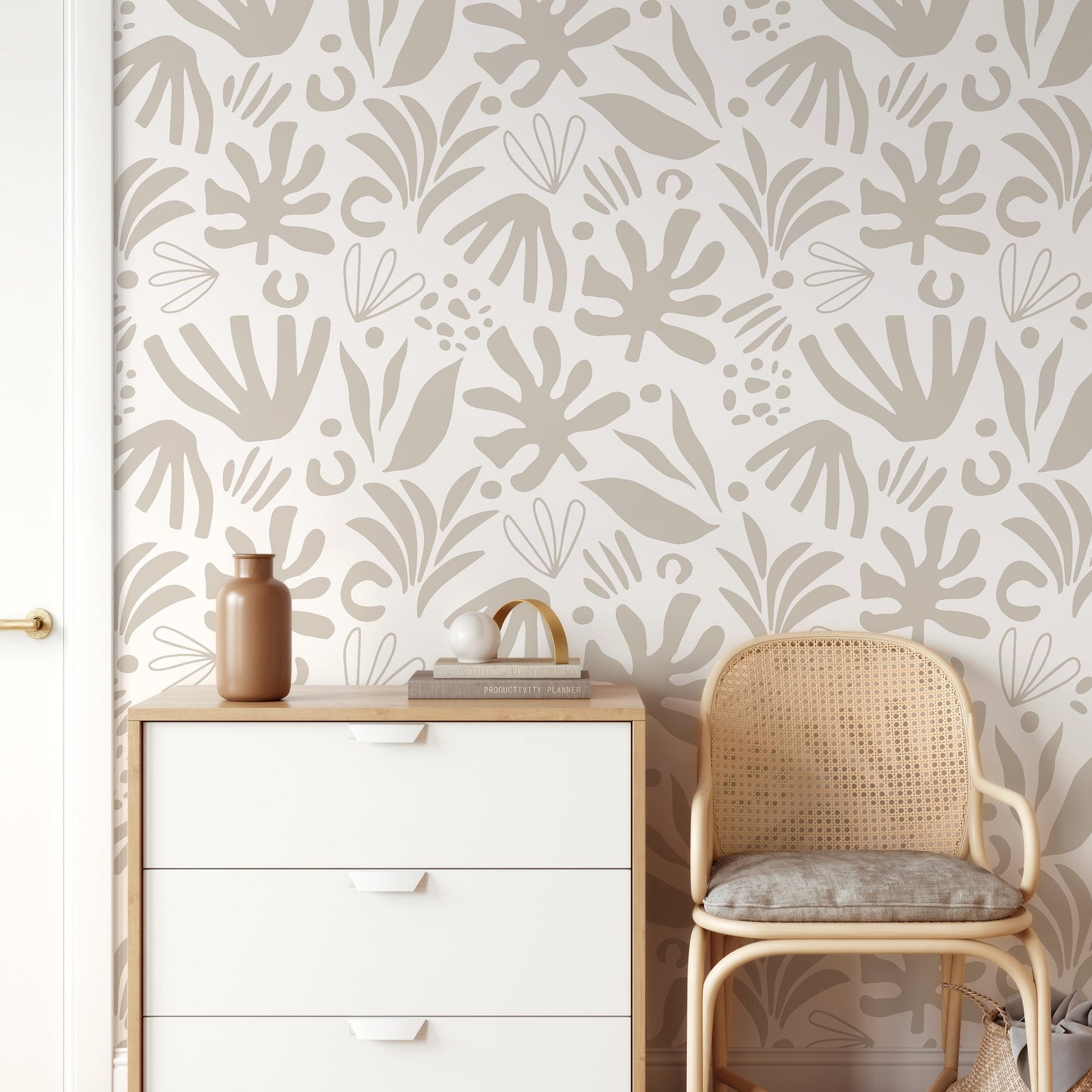 Neutral Abstract Leaf Wallpaper Boho Wallpaper Peel and Stick and Traditional Wallpaper - D685