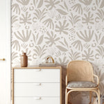 Neutral Abstract Leaf Wallpaper Boho Wallpaper Peel and Stick and Traditional Wallpaper - D685