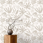 Neutral Abstract Leaf Wallpaper Boho Wallpaper Peel and Stick and Traditional Wallpaper - D685