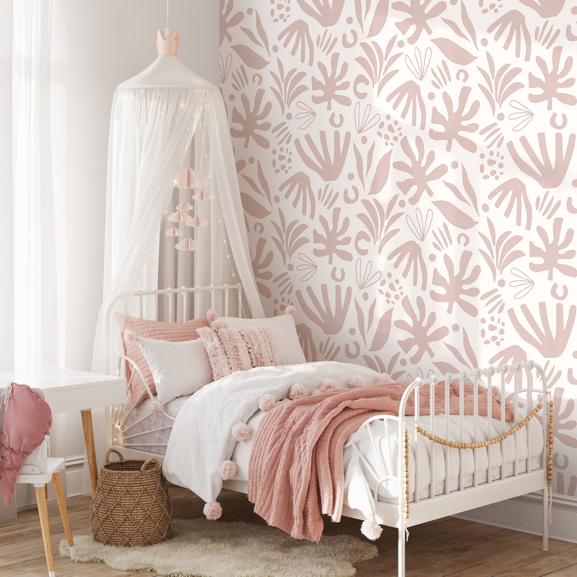 Pink Abstract Leaf Wallpaper Boho Wallpaper Peel and Stick and Traditional Wallpaper - D686