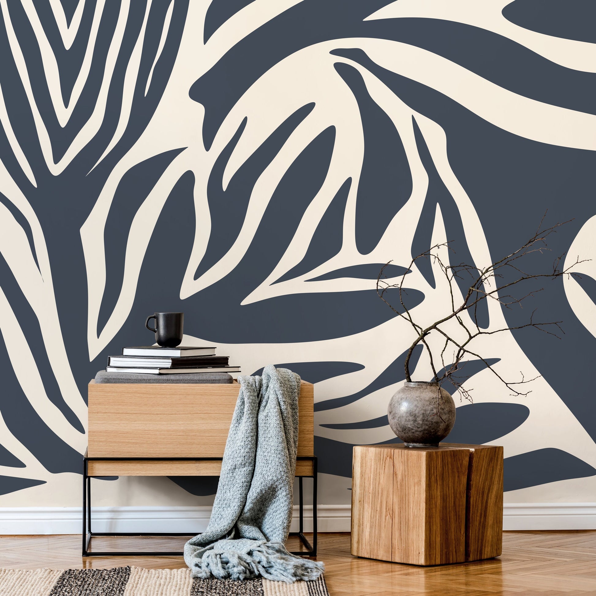 Gray Blue Abstract Wallpaper Contemporary Mural Peel and Stick and Traditional Wallpaper - D693