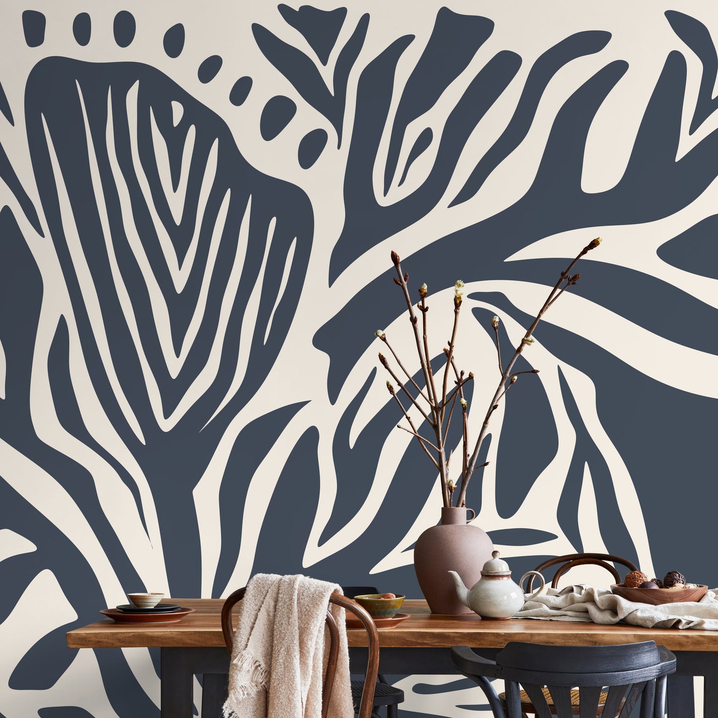 Gray Blue Abstract Wallpaper Contemporary Mural Peel and Stick and Traditional Wallpaper - D693