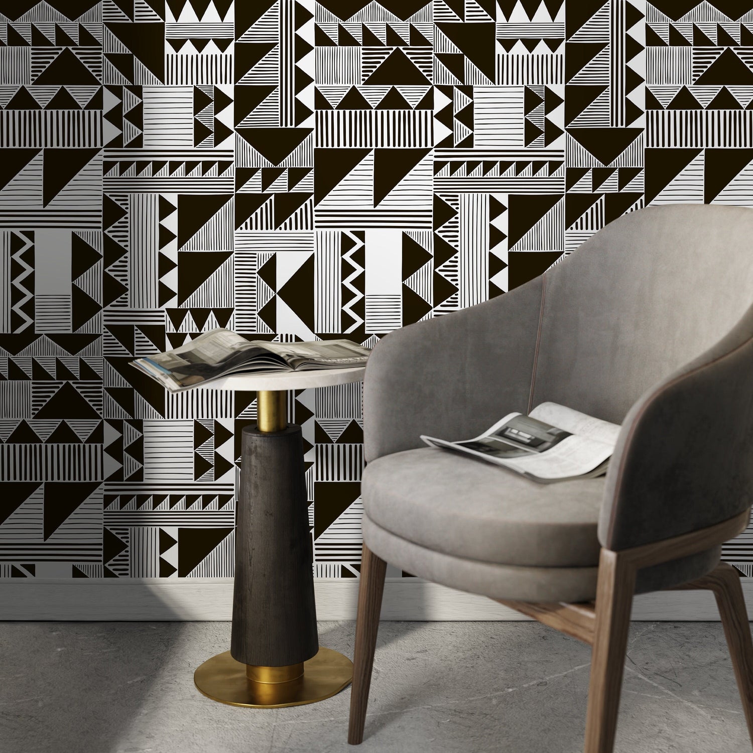 Wallpaper Peel and Stick Wallpaper Removable Wallpaper Home Decor Wall Decor Room Decor / Black and White Geometric Wallpaper - A824