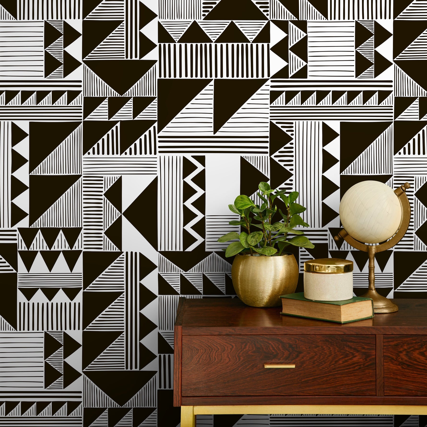 Wallpaper Peel and Stick Wallpaper Removable Wallpaper Home Decor Wall Decor Room Decor / Black and White Geometric Wallpaper - A824