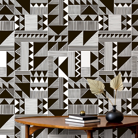 Wallpaper Peel and Stick Wallpaper Removable Wallpaper Home Decor Wall Decor Room Decor / Black and White Geometric Wallpaper - A824