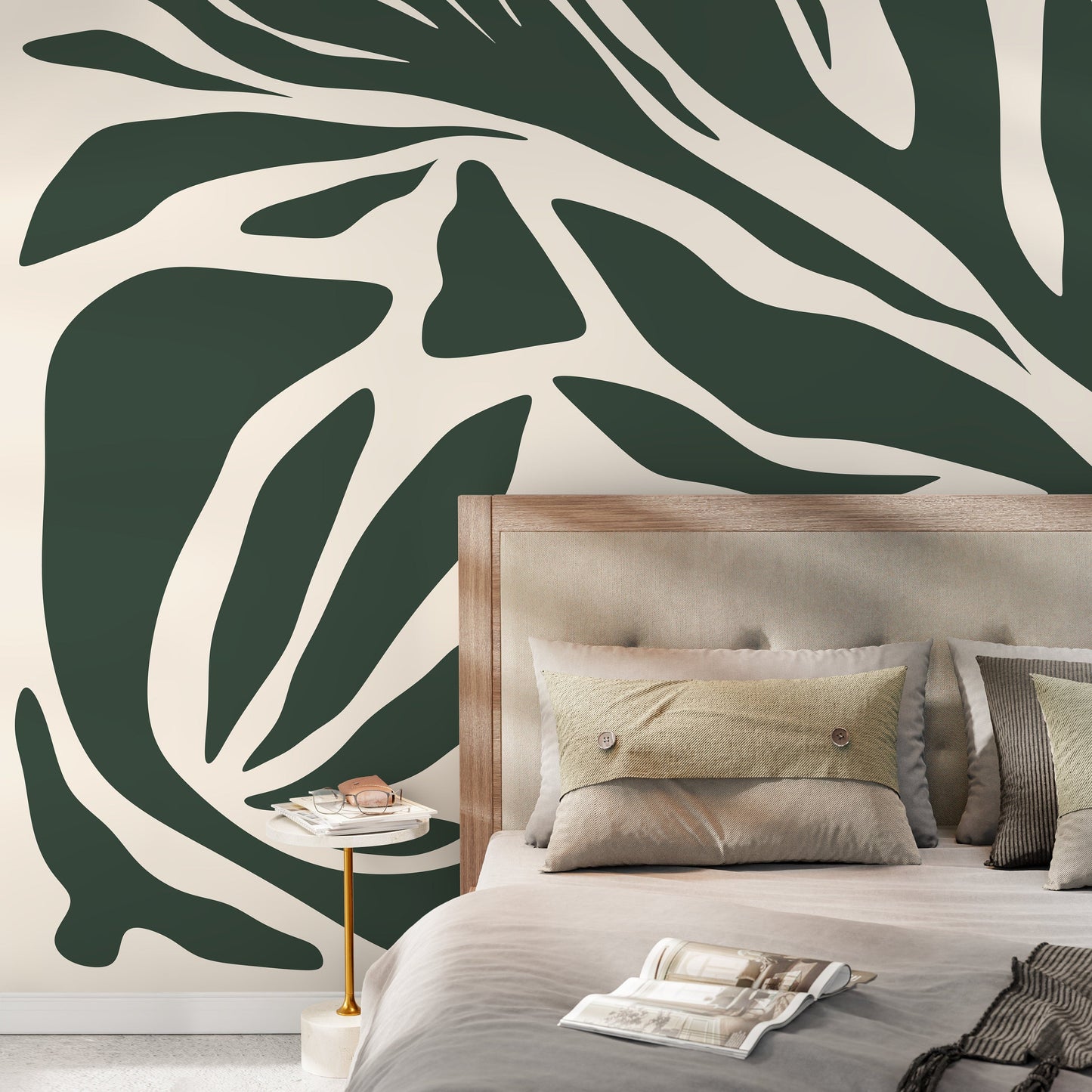 Dark Green Abstract Wallpaper Contemporary Mural Peel and Stick and Traditional Wallpaper - D696