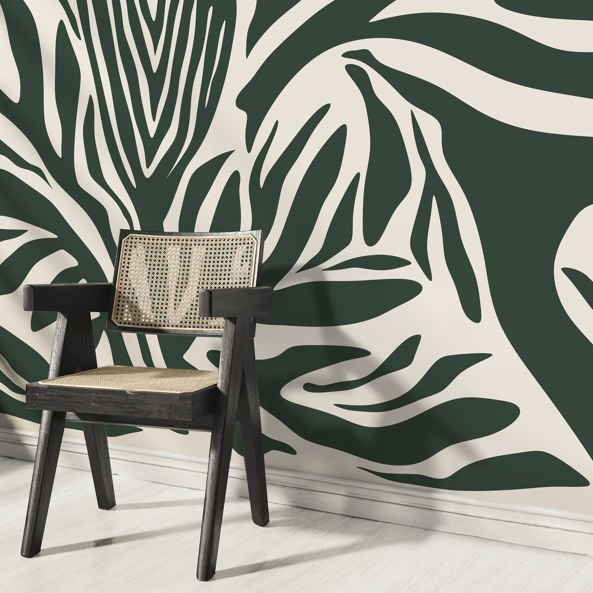 Dark Green Abstract Wallpaper Contemporary Mural Peel and Stick and Traditional Wallpaper - D696