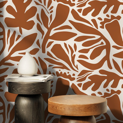 Terracotta Leaves Wallpaper Abstract Wallpaper Peel and Stick and Traditional Wallpaper - D698