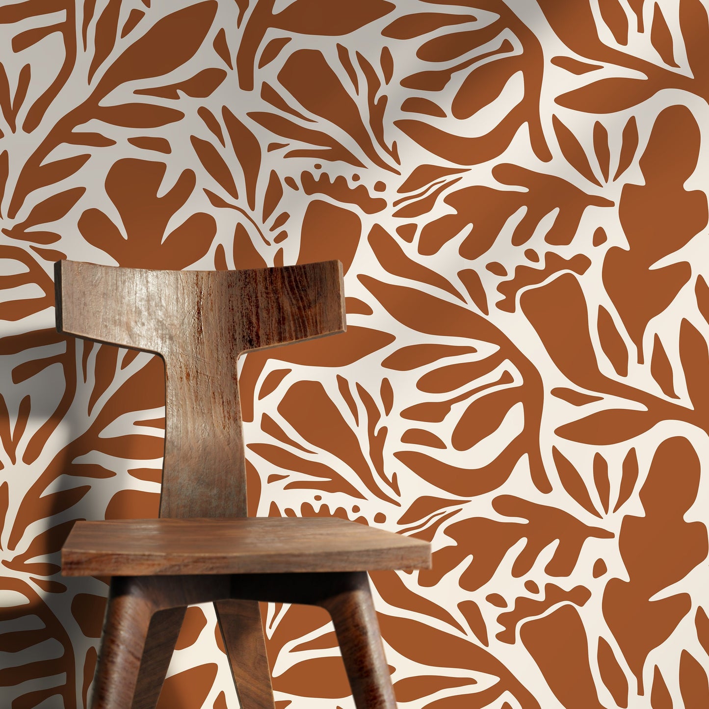 Terracotta Leaves Wallpaper Abstract Wallpaper Peel and Stick and Traditional Wallpaper - D698