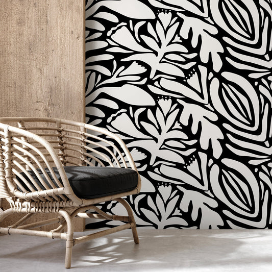 Black and White Floral Wallpaper Abstract Wallpaper Peel and Stick and Traditional Wallpaper - D703
