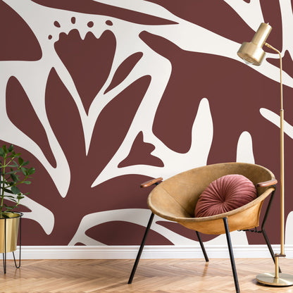 Brown Floral Mural Abstract Wallpaper Peel and Stick and Traditional Wallpaper - D704