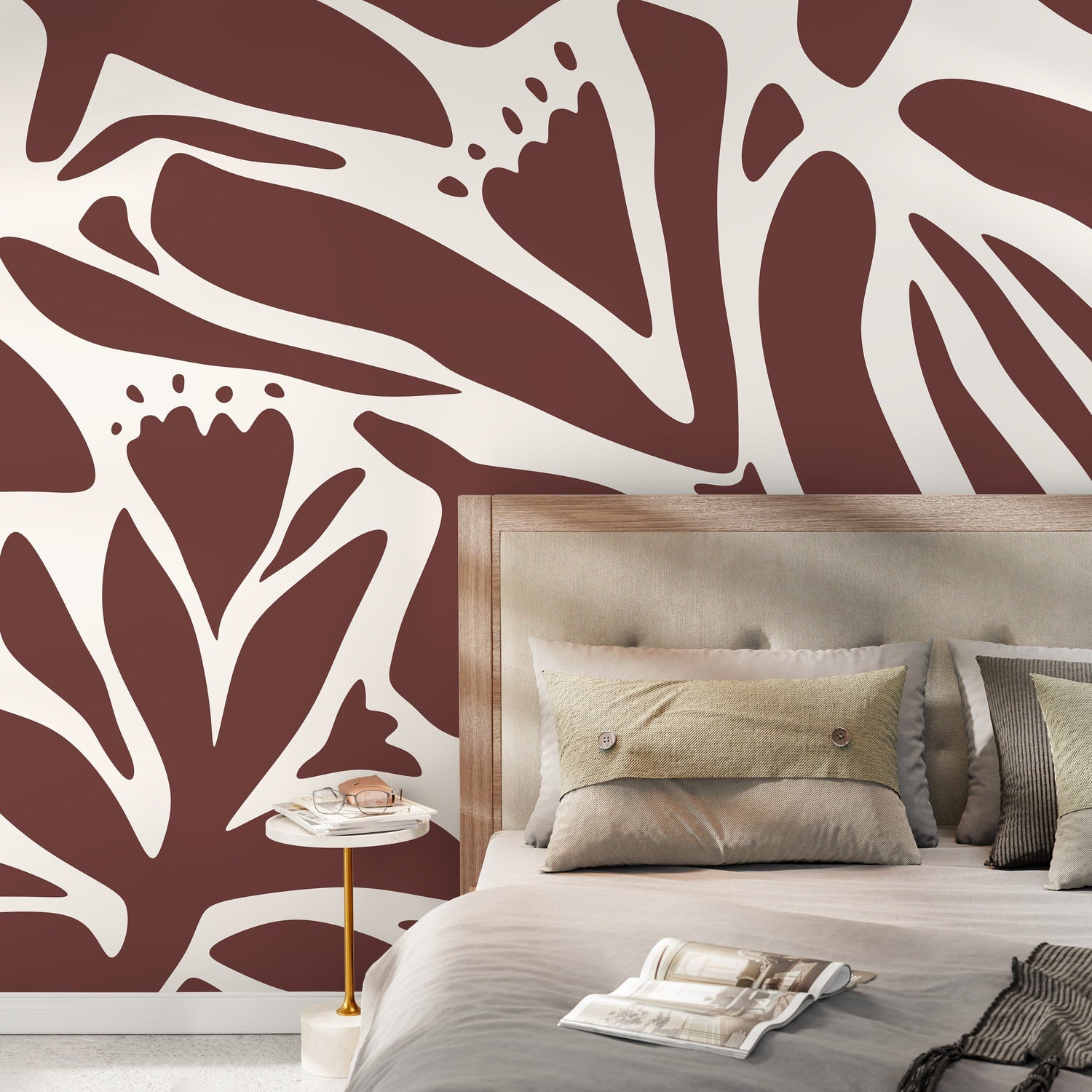 Brown Floral Mural Abstract Wallpaper Peel and Stick and Traditional Wallpaper - D704