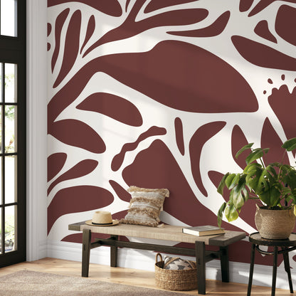 Brown Floral Mural Abstract Wallpaper Peel and Stick and Traditional Wallpaper - D704