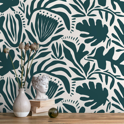 Green Abstract Floral Wallpaper Modern Wallpaper Peel and Stick and Traditional Wallpaper - D707