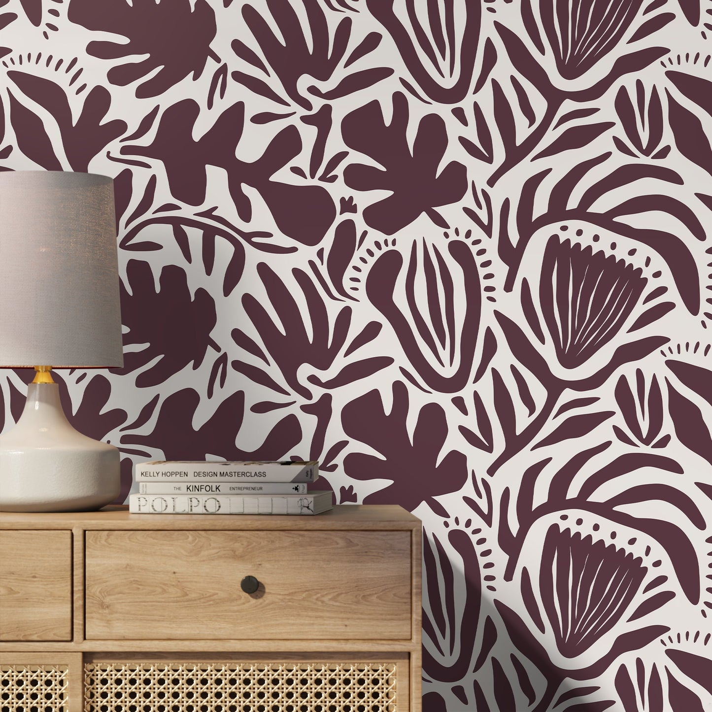 Purple Abstract Floral Wallpaper Modern Wallpaper Peel and Stick and Traditional Wallpaper - D710