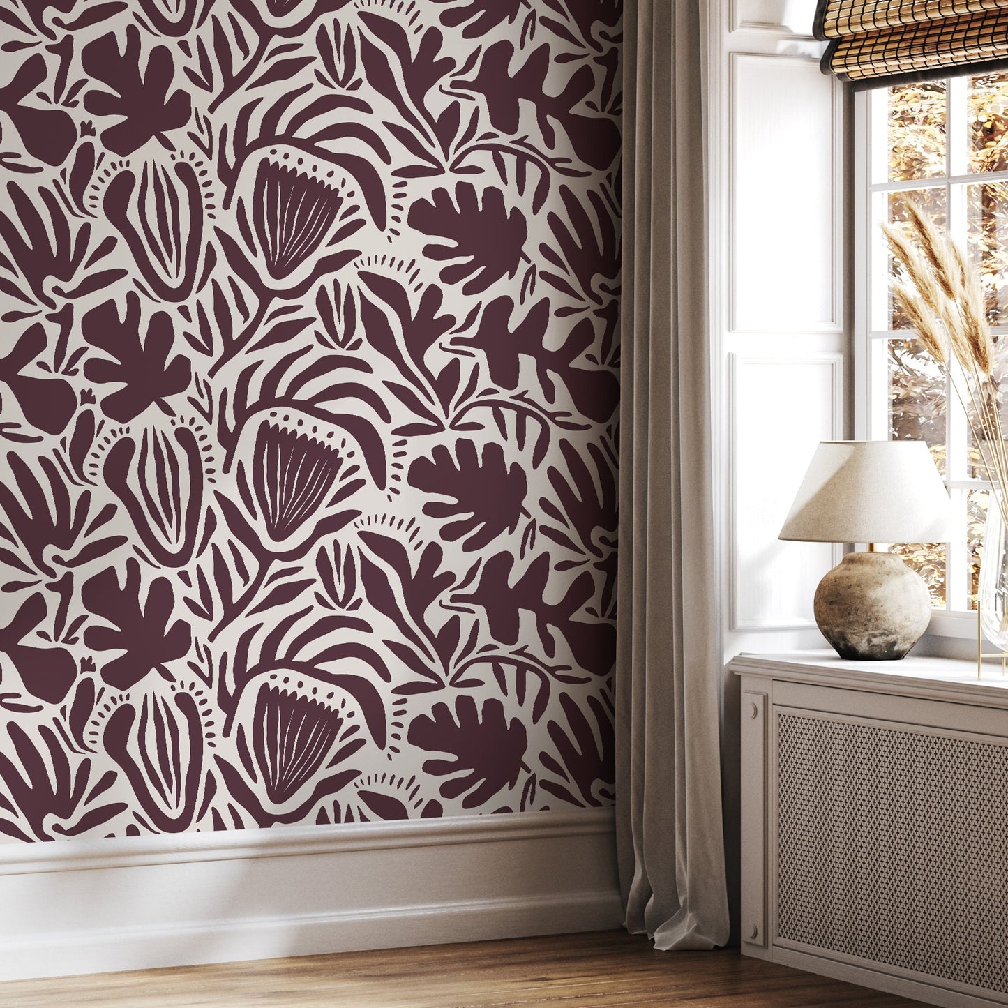 Purple Abstract Floral Wallpaper Modern Wallpaper Peel and Stick and Traditional Wallpaper - D710
