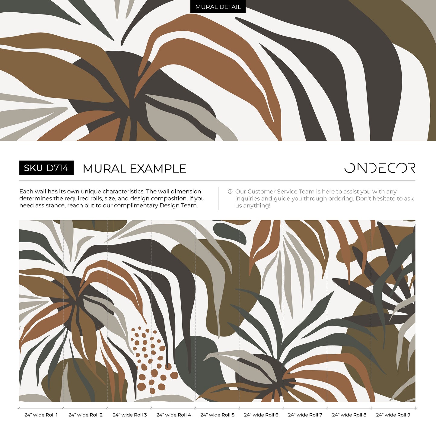Tropical Leaves Mural Boho Wallpaper Peel and Stick and Traditional Wallpaper - D714