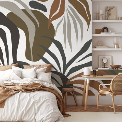 Tropical Leaves Mural Boho Wallpaper Peel and Stick and Traditional Wallpaper - D714