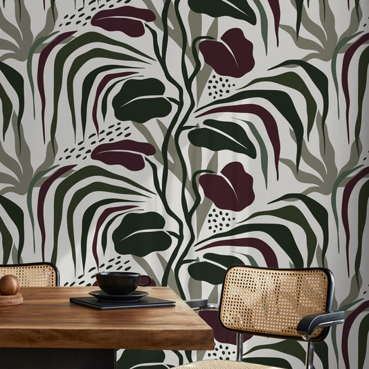 Tropical Abstract Wallpaper Modern Wallpaper Peel and Stick and Traditional Wallpaper - D715