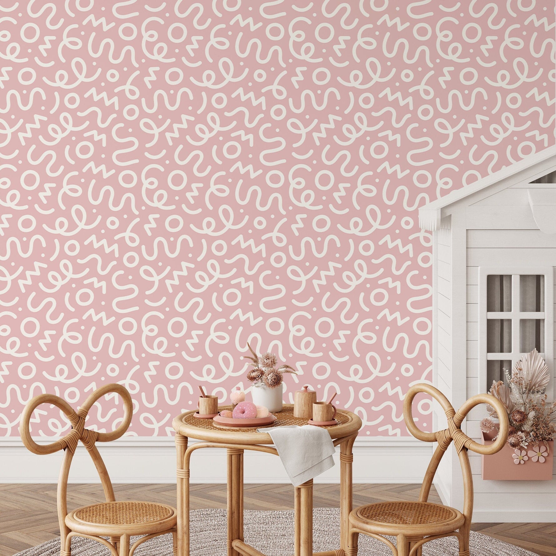 Pink Abstract Wallpaper Nursery Wallpaper Modern Wallpaper Peel and Stick Wallpaper Home Decor - D577