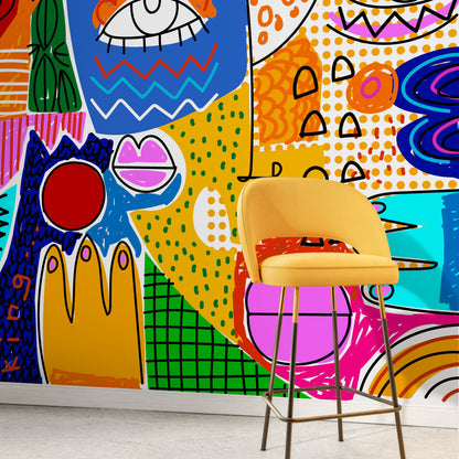 Colorful Abstract Mural Cubism Art Wallpaper Modern Wallpaper Peel and Stick Wallpaper Home Decor - D578