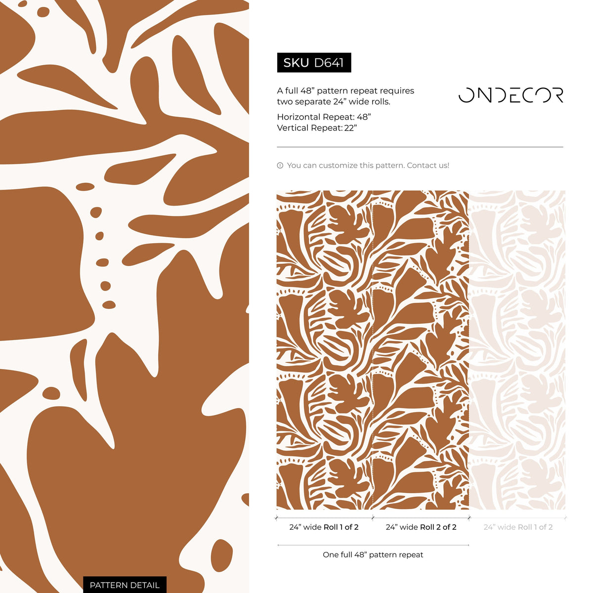 Orange Abstract Leaf Wallpaper Modern Wallpaper Peel and Stick and Traditional Wallpaper - D641