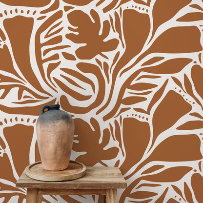 Orange Abstract Leaf Wallpaper Modern Wallpaper Peel and Stick and Traditional Wallpaper - D641