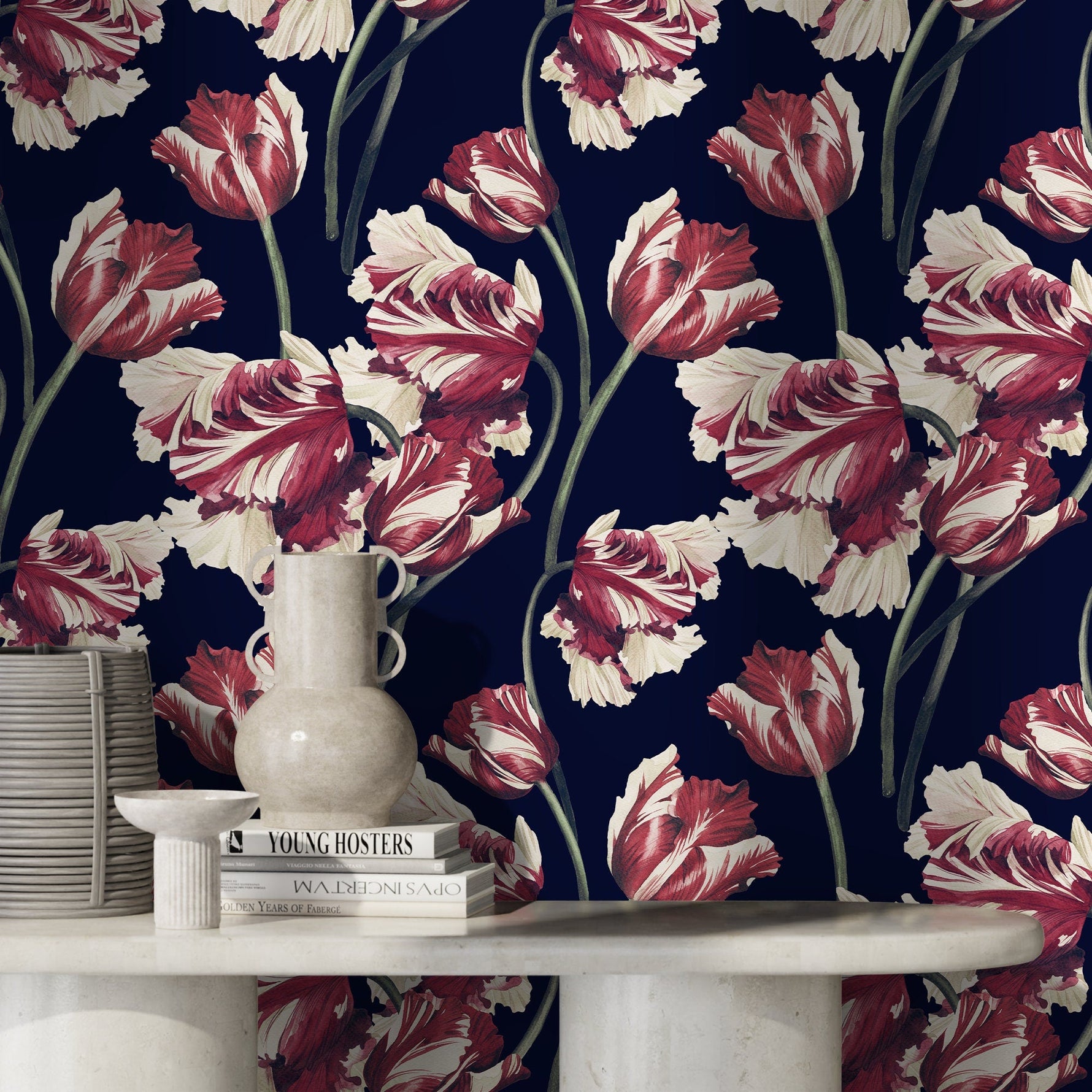 Dark Floral Wallpaper Vintage Wallpaper Peel and Stick and Traditional Wallpaper - D647