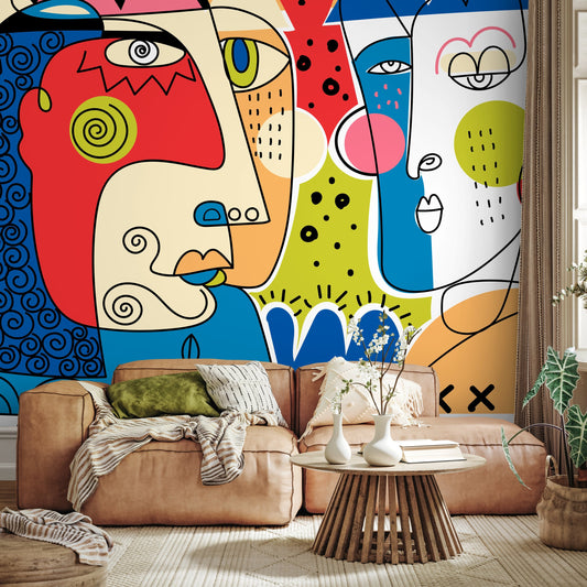 Modern Line Art Mural Abstract Wallpaper Hand Drawing Wallpaper Peel and Stick Wallpaper Home Decor - D585