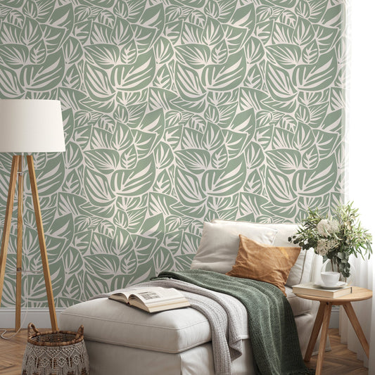 Light Green Leaf Wallpaper Modern Wallpaper Peel and Stick and Traditional Wallpaper - D651