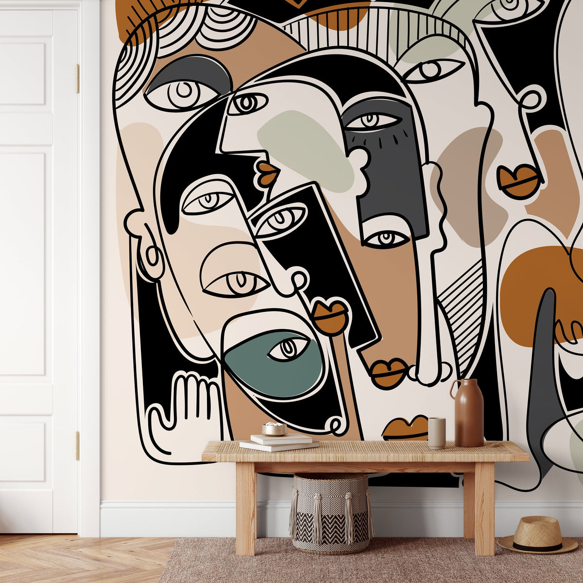 Surreal Abstract Mural Line Art Wallpaper Hand Drawing Wallpaper Peel and Stick Wallpaper Home Decor - D587