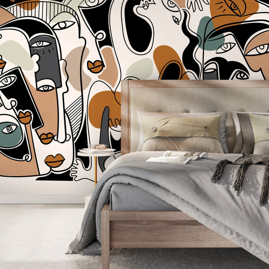 Surreal Abstract Mural Line Art Wallpaper Hand Drawing Wallpaper Peel and Stick Wallpaper Home Decor - D587