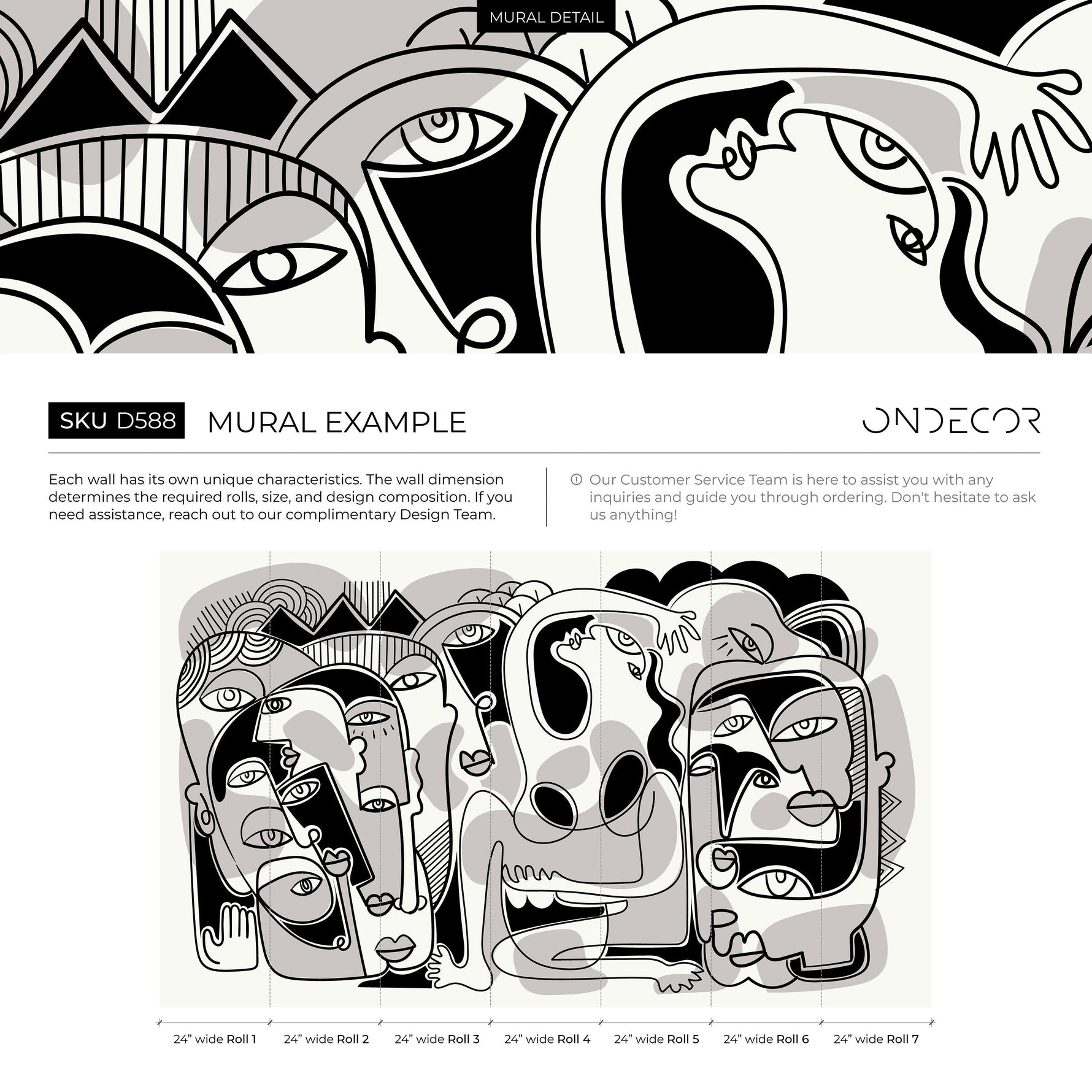 Black and Grey Line Art Mural Abstract Wallpaper Hand Drawing Wallpaper Peel and Stick Wallpaper Home Decor - D588
