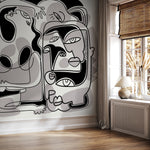 Black and Grey Line Art Mural Abstract Wallpaper Hand Drawing Wallpaper Peel and Stick Wallpaper Home Decor - D588