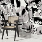 Black and Grey Line Art Mural Abstract Wallpaper Hand Drawing Wallpaper Peel and Stick Wallpaper Home Decor - D588