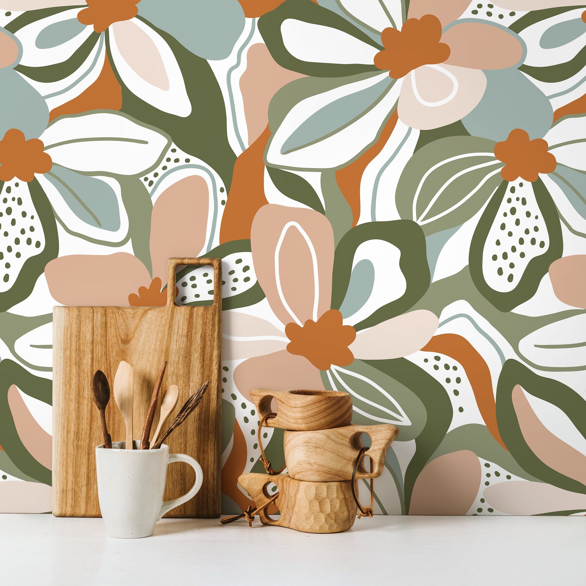 Colorful Floral Wallpaper Fun Wallpaper Peel and Stick and Traditional Wallpaper - D655