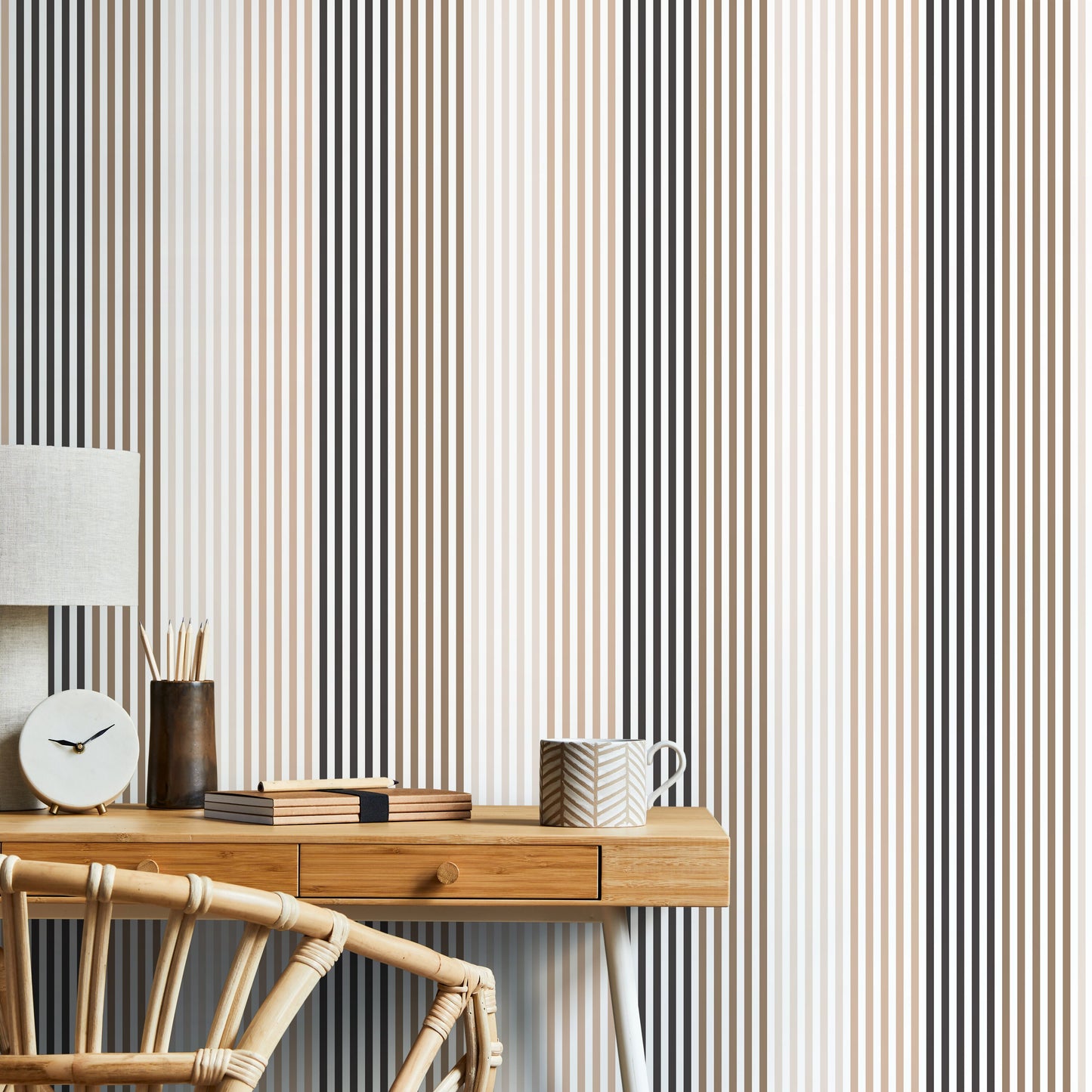 Beige Modern Striped Wallpaper Geometric Wallpaper Peel and Stick and Traditional Wallpaper - D755