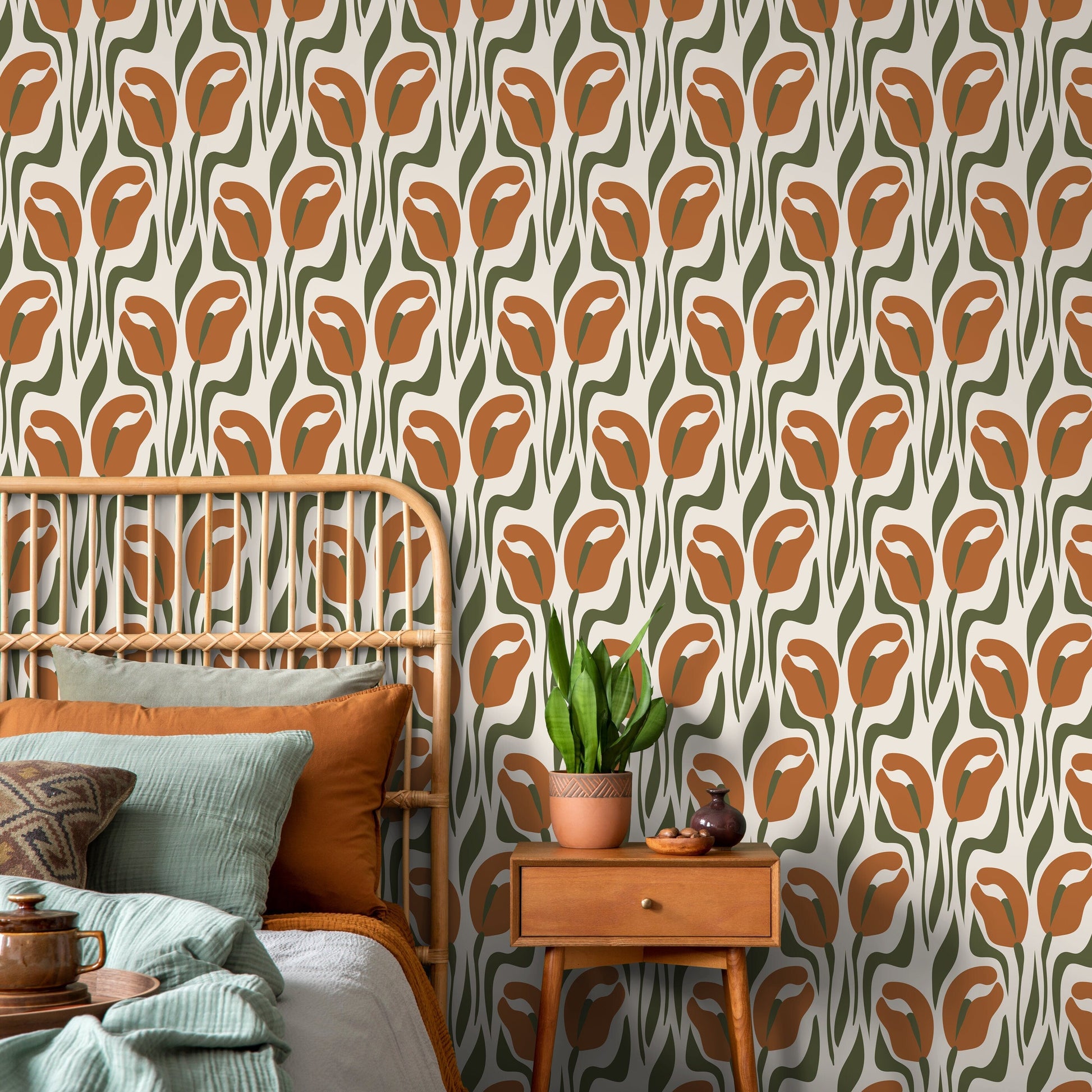 Retro Floral Wallpaper Vintage Wallpaper Peel and Stick and Traditional Wallpaper - D653