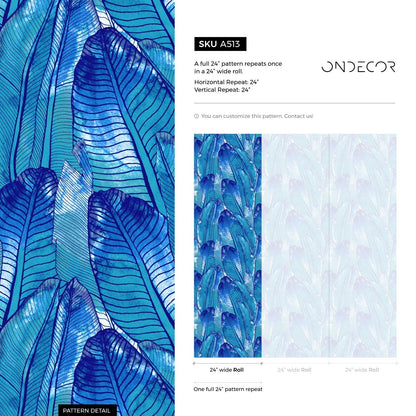 Tropical Wallpaper Blue Banana Leaf Wallpaper Peel and Stick and Traditional Wallpaper - CC - A513