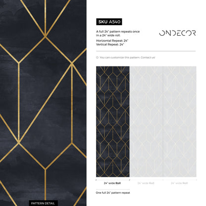 Removable Wallpaper Peel and Stick Wallpaper Wall Paper Wall - Dark Blue and Non-Metalic Yellow Gold Color - A540