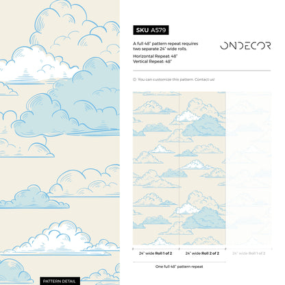 Removable Wallpaper Peel and Stick Wallpaper Wall Paper Wall - Clouds Wallpaper - A579