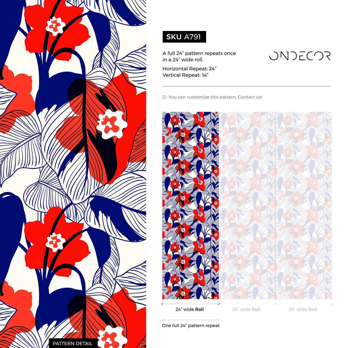 Floral Garden Wallpaper Blue and Red Wallpaper Peel and Stick and Traditional Wallpaper - CC - A791