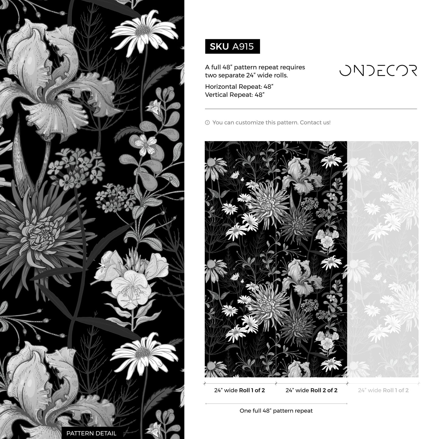 Dark Floral Wallpaper Vintage Wallpaper Peel and Stick and Traditional Wallpaper - CC - A915