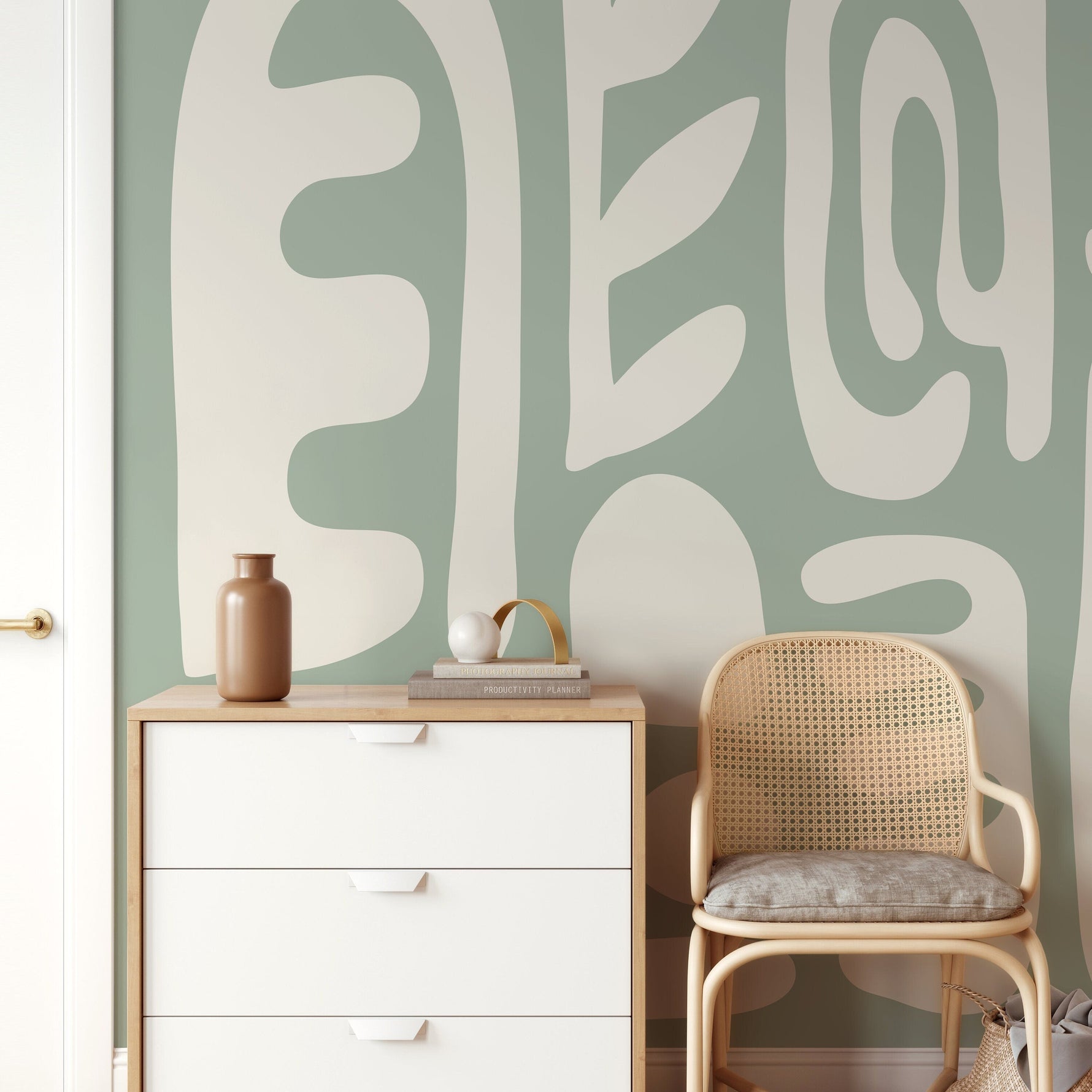 Light Green Abstract Art Mural Modern Wallpaper Peel and Stick Wallpaper Home Decor - D593