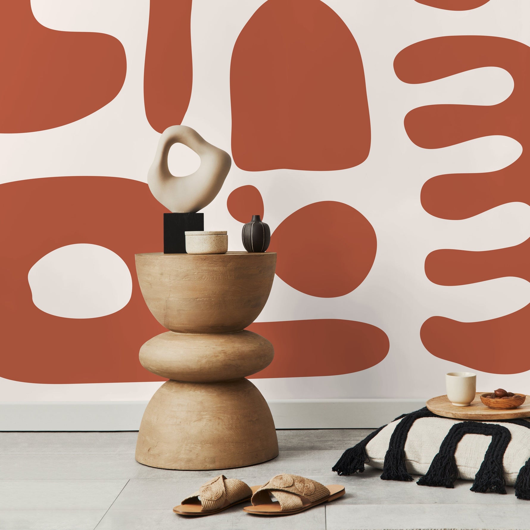 Orange Abstract Art Mural Modern Wallpaper Peel and Stick Wallpaper Home Decor - D595