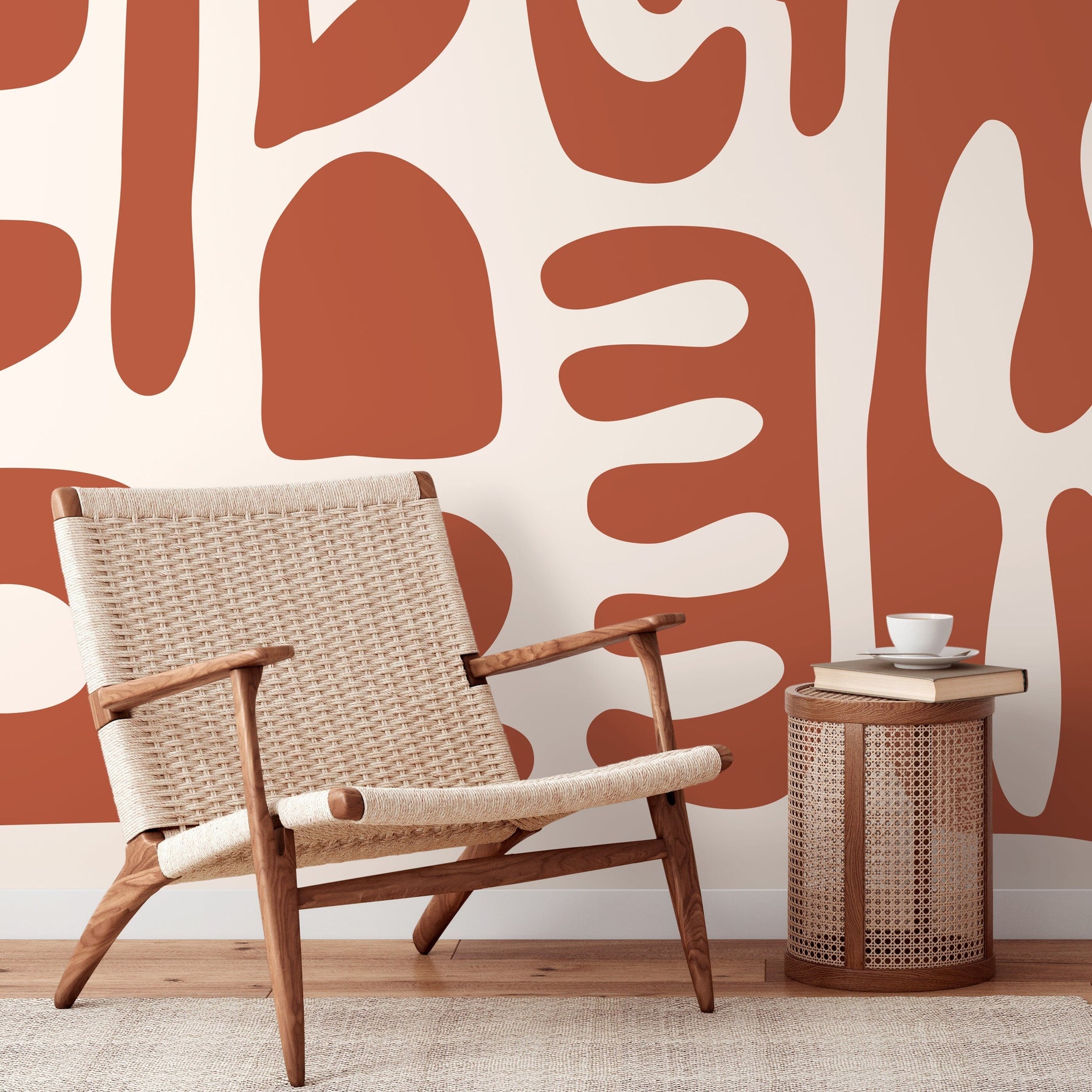 Orange Abstract Art Mural Modern Wallpaper Peel and Stick Wallpaper Home Decor - D595