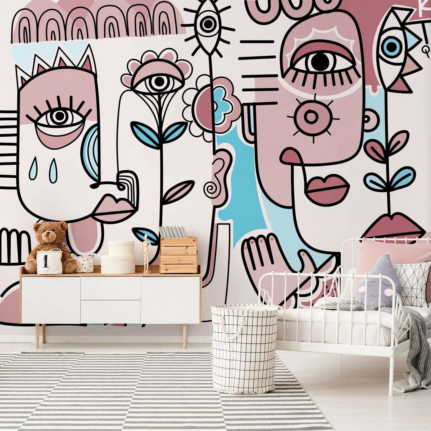 Pastel Abstract Mural Nursery Wallpaper Peel and Stick Wallpaper Home Decor - D598