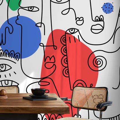 Abstract Line Art Faces Mural Modern Wallpaper Peel and Stick Wallpaper Home Decor - D601