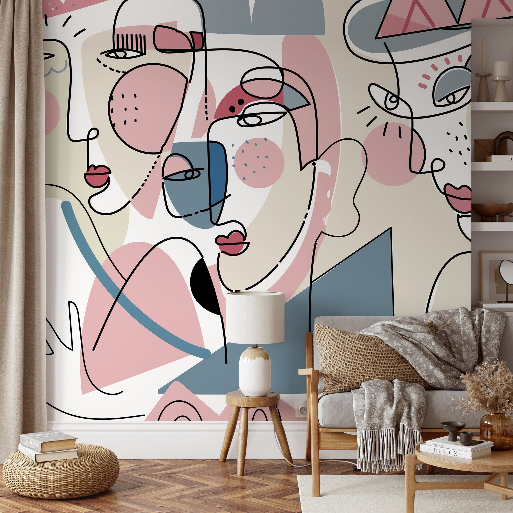 Surreal Abstract Mural Line Art Wallpaper Peel and Stick Wallpaper Home Decor - D603
